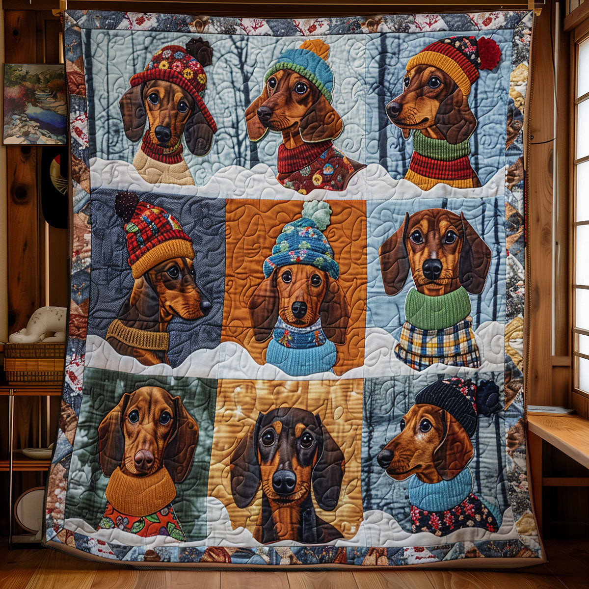 Winter Dachshunds Quilt Blanket Couch Blanket Meaningful Gifts For Mom