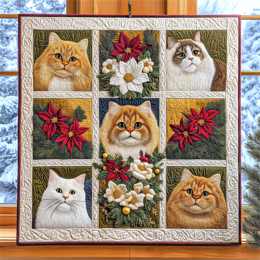 Winter Day Warmth from Floral Cats Quilt Blanket Best Throw Blanket Christmas Gift Ideas For Cat People