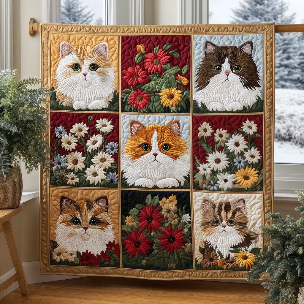 Winter Day Warmth from Floral Cats Quilt Blanket Best Throw Blanket Gifts For Cat Moms
