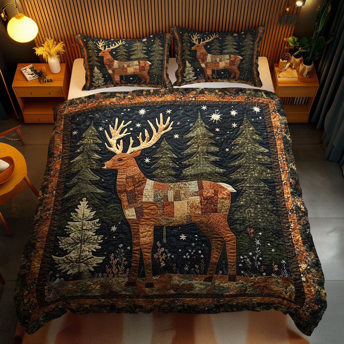 Winter Deer Holiday Xmas Quilted Bedding Set Best Christmas Gifts For Women