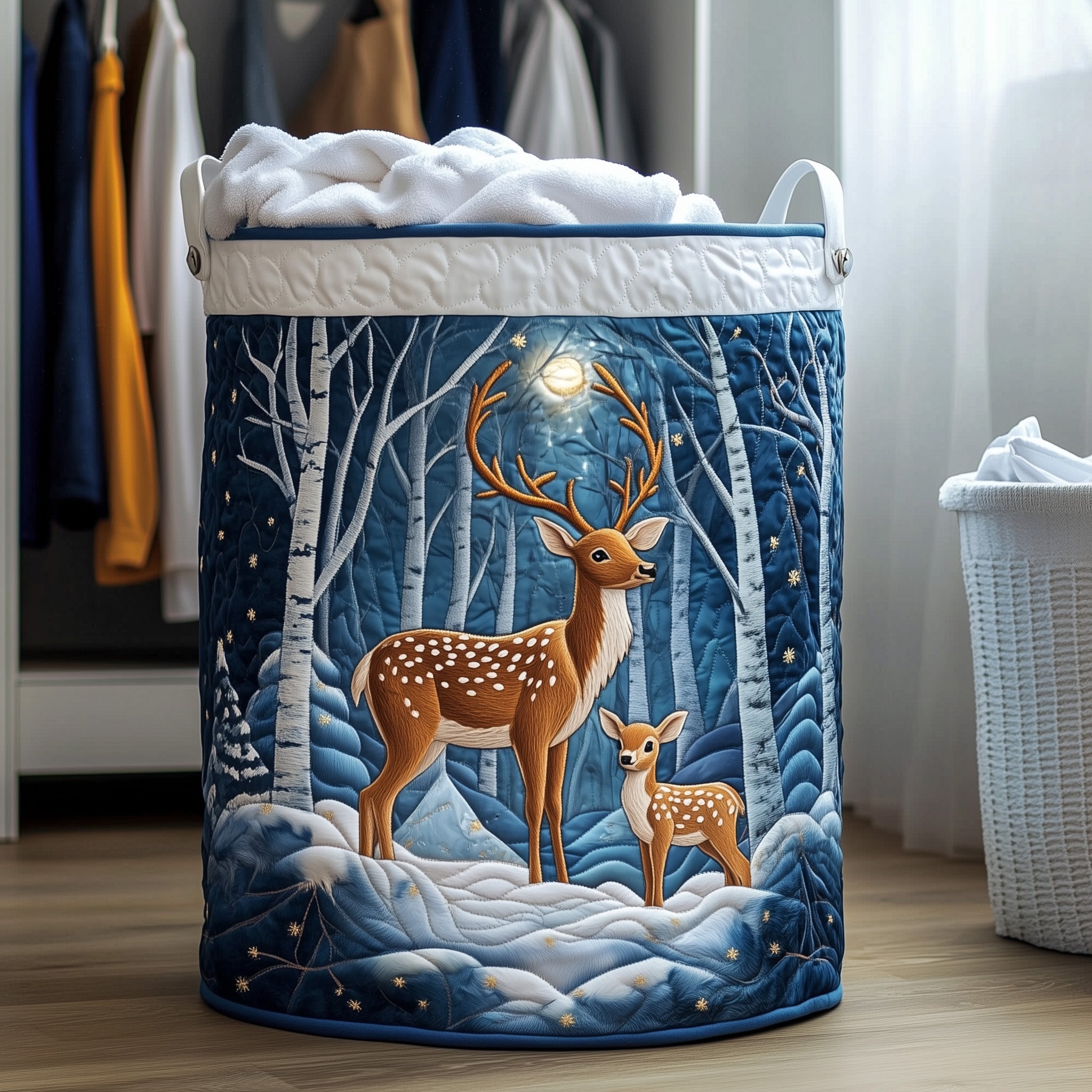 Winter Deer Quilted Laundry Basket Gifts For Forest Lovers