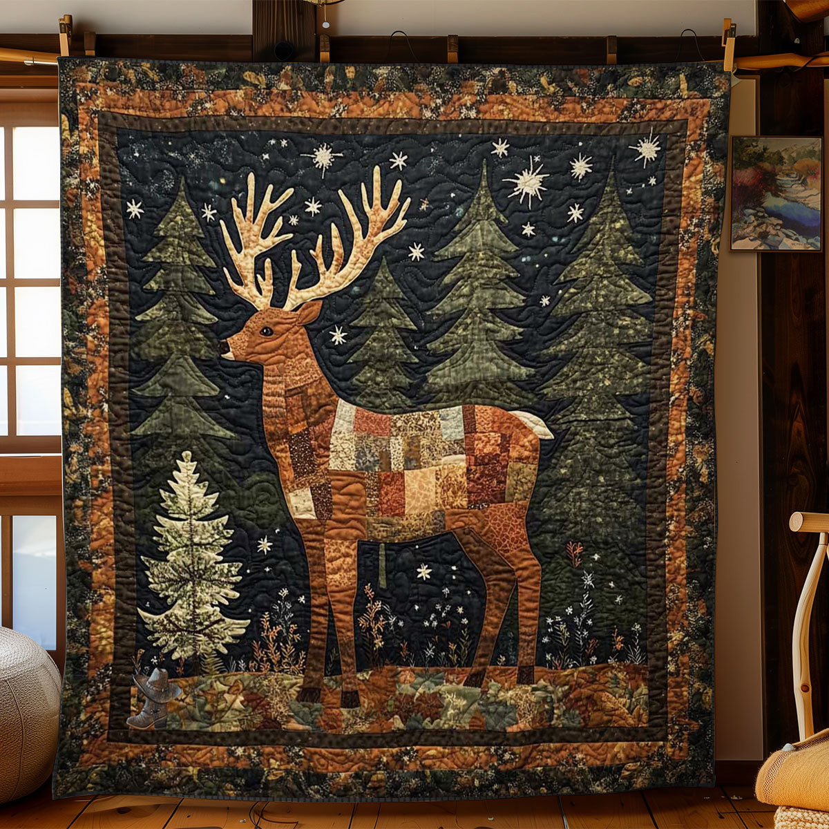 Winter Deer Xmas Quilted Blanket Blanket Coolf Gifts For Older Couples