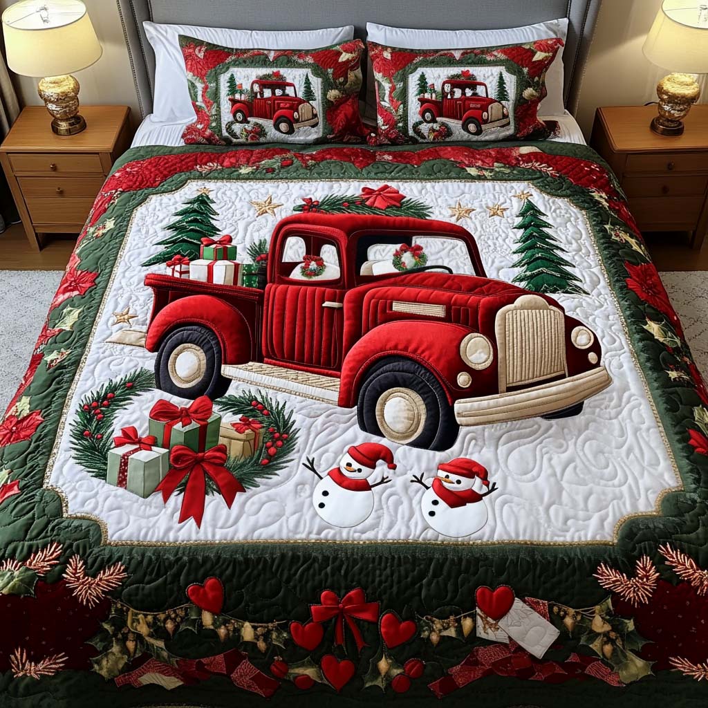 Winter Delivery Quilted Bedding Set Christmas Holiday Bedroom Decor Festive Gift Ideas