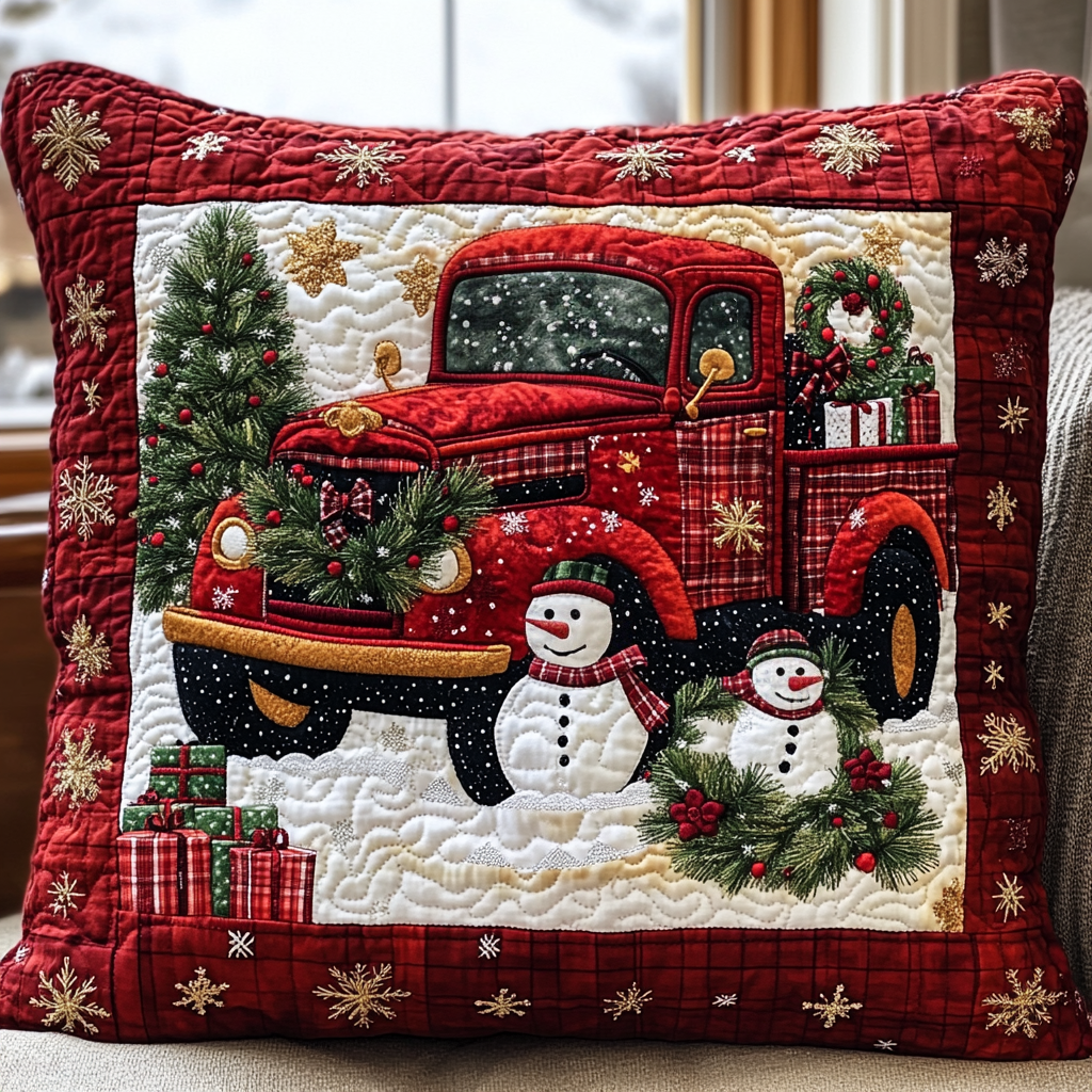 Winter Delivery Quilted Pillow Case Cozy Christmas Throw Pillow