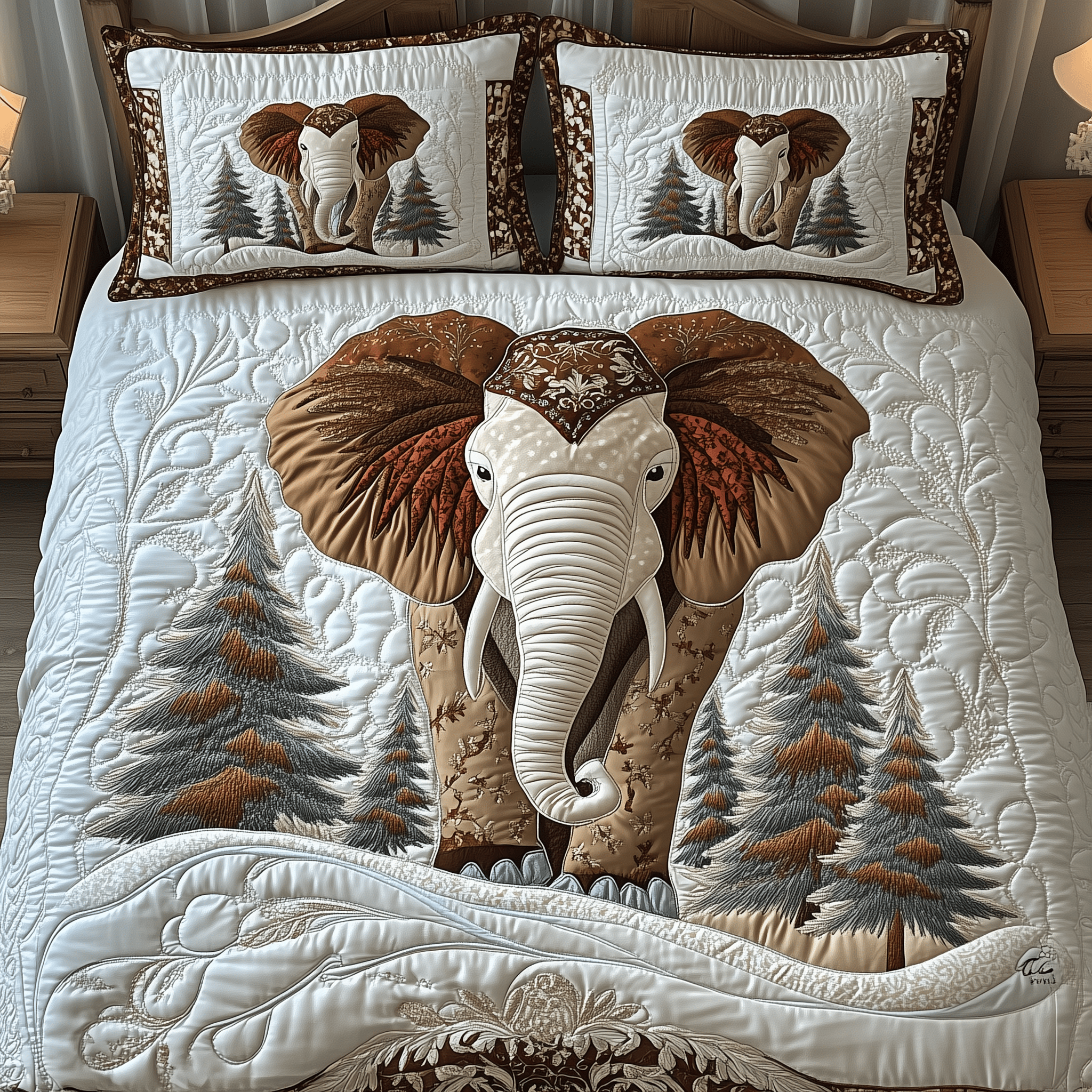 Winter Elephant Quilted Bedding Set Best Gifts For Elephant Lovers
