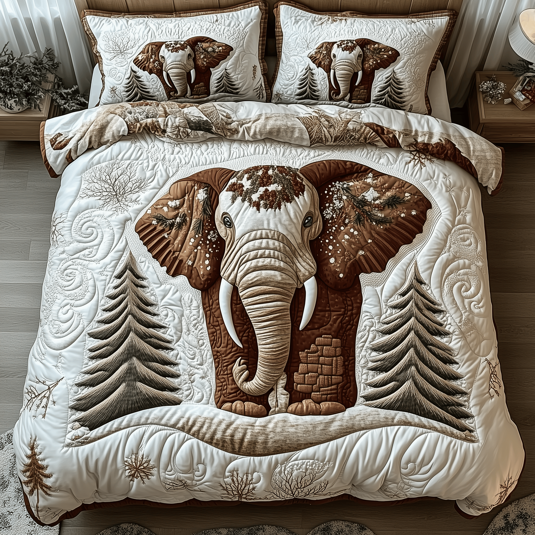 Winter Elephant Quilted Bedding Set Birthday Gifts For Elephant Lovers