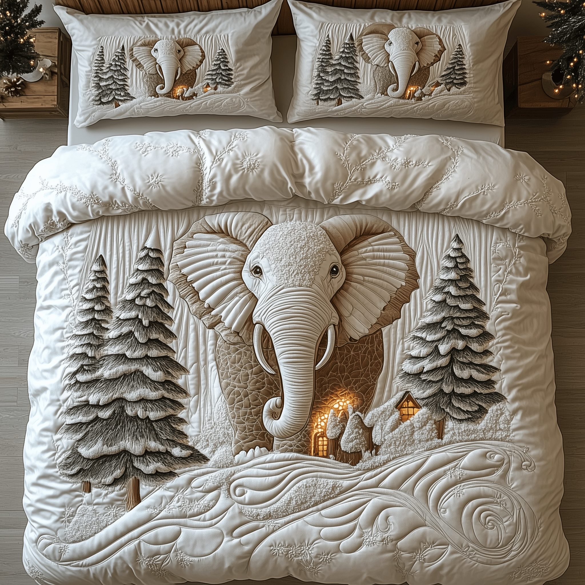Winter Elephant Quilted Bedding Set Christmas Gift Ideas For Wife