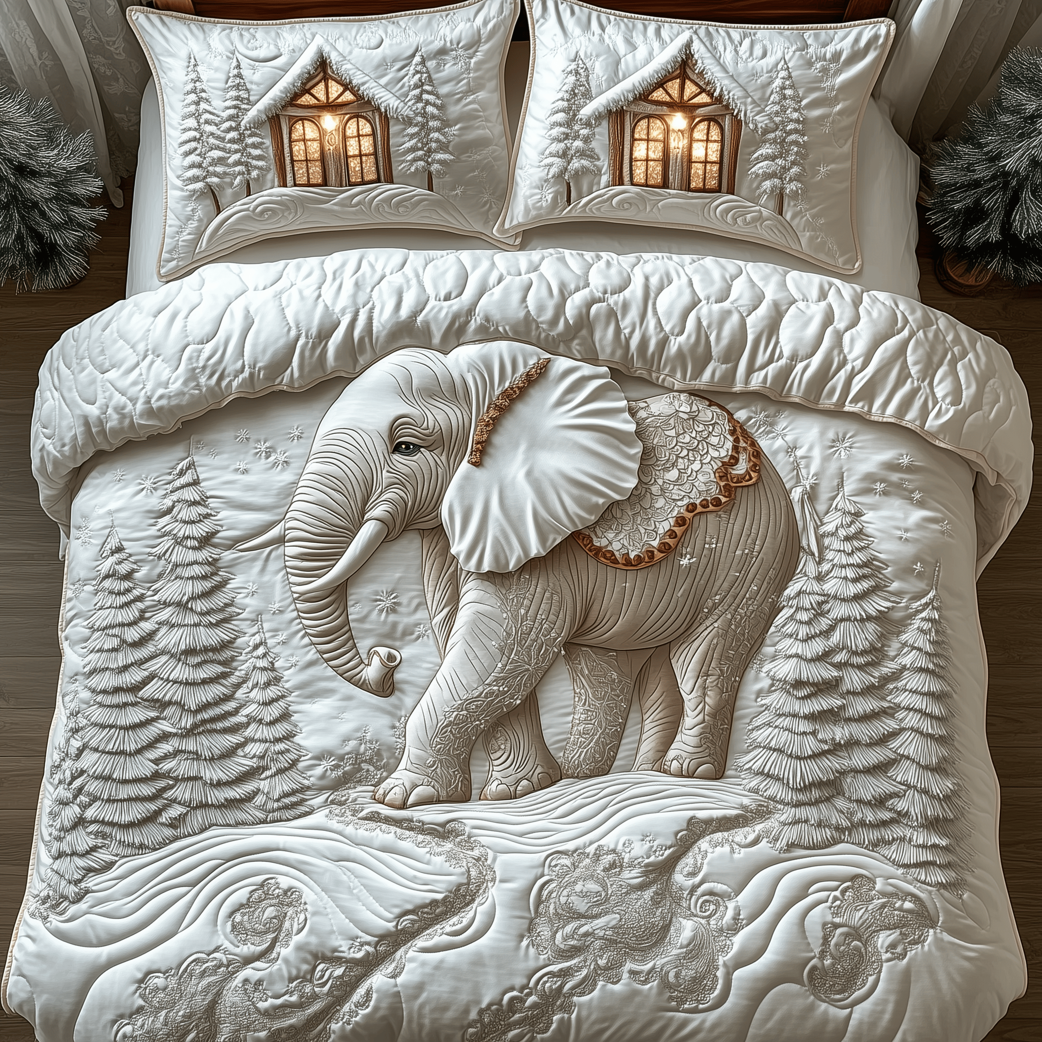 Winter Elephant Quilted Bedding Set Christmas Gifts For Him