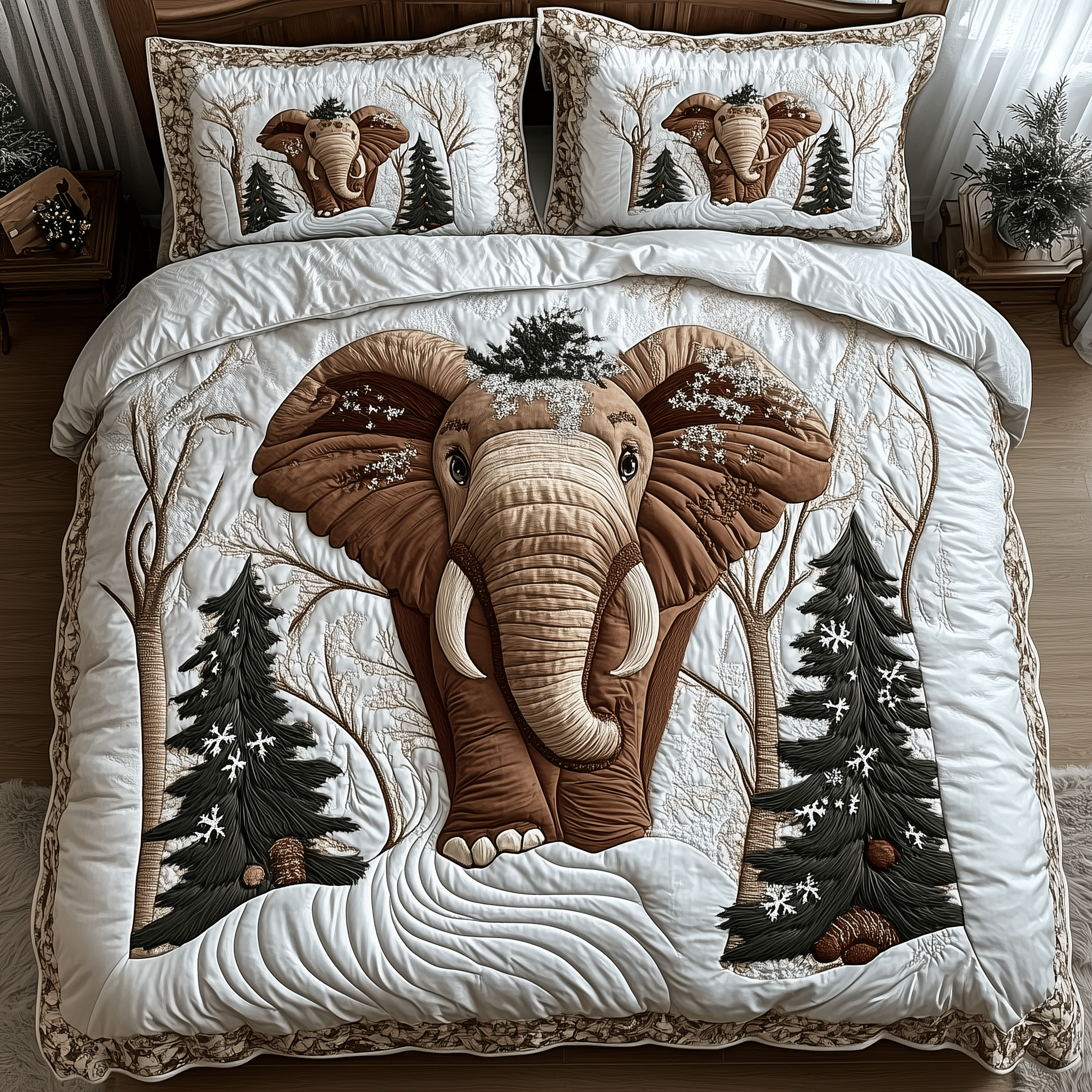 Winter Elephant Quilted Bedding Set Elephant Lover Gift