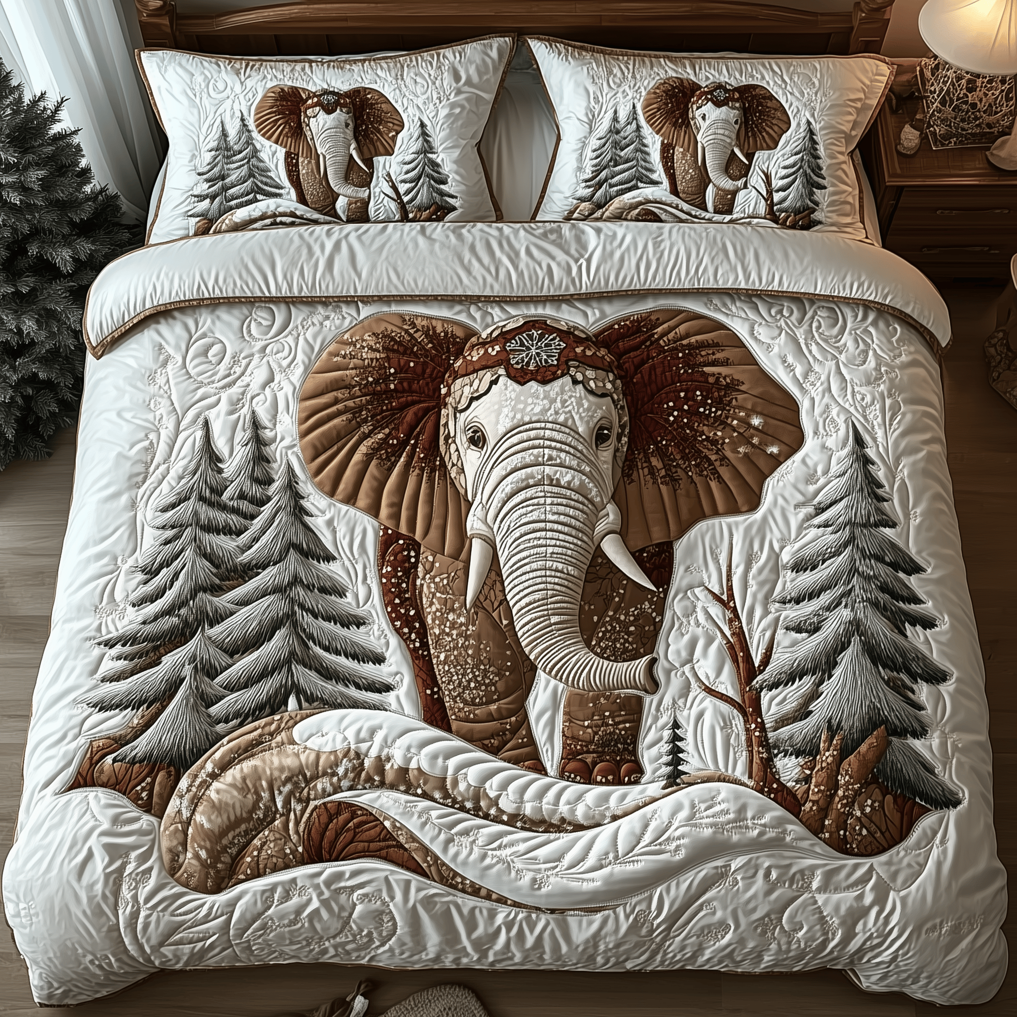 Winter Elephant Quilted Bedding Set Gift Ideas For Elephant Lovers