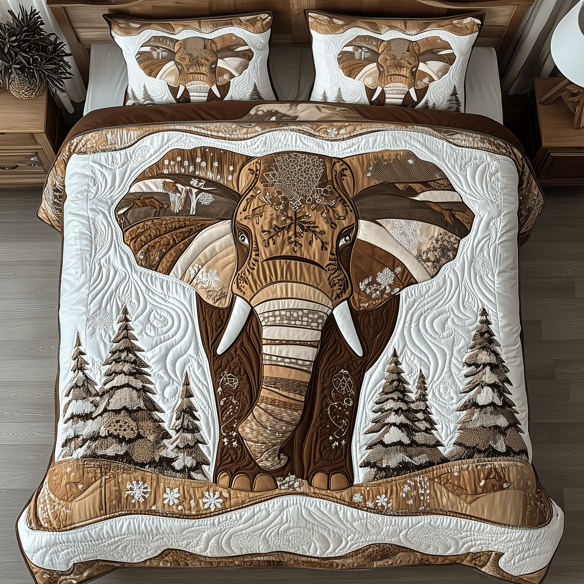 Winter Elephant Quilted Bedding Set Gifts For Elephant Lovers