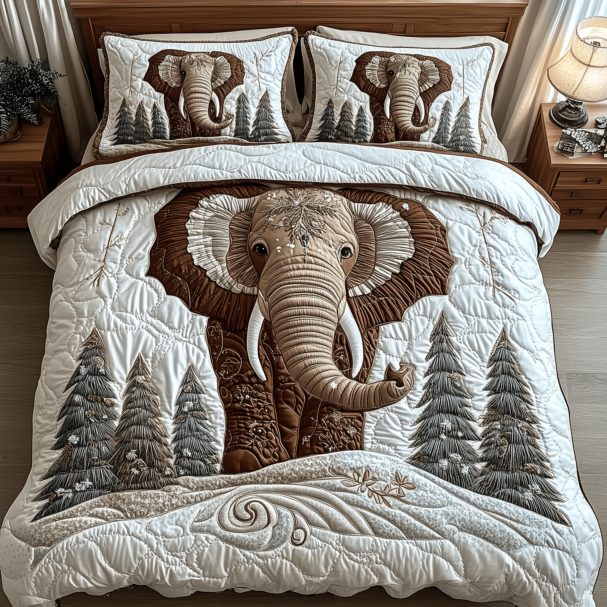 Winter Elephant Quilted Bedding Set Unique Gifts For Elephant Lovers