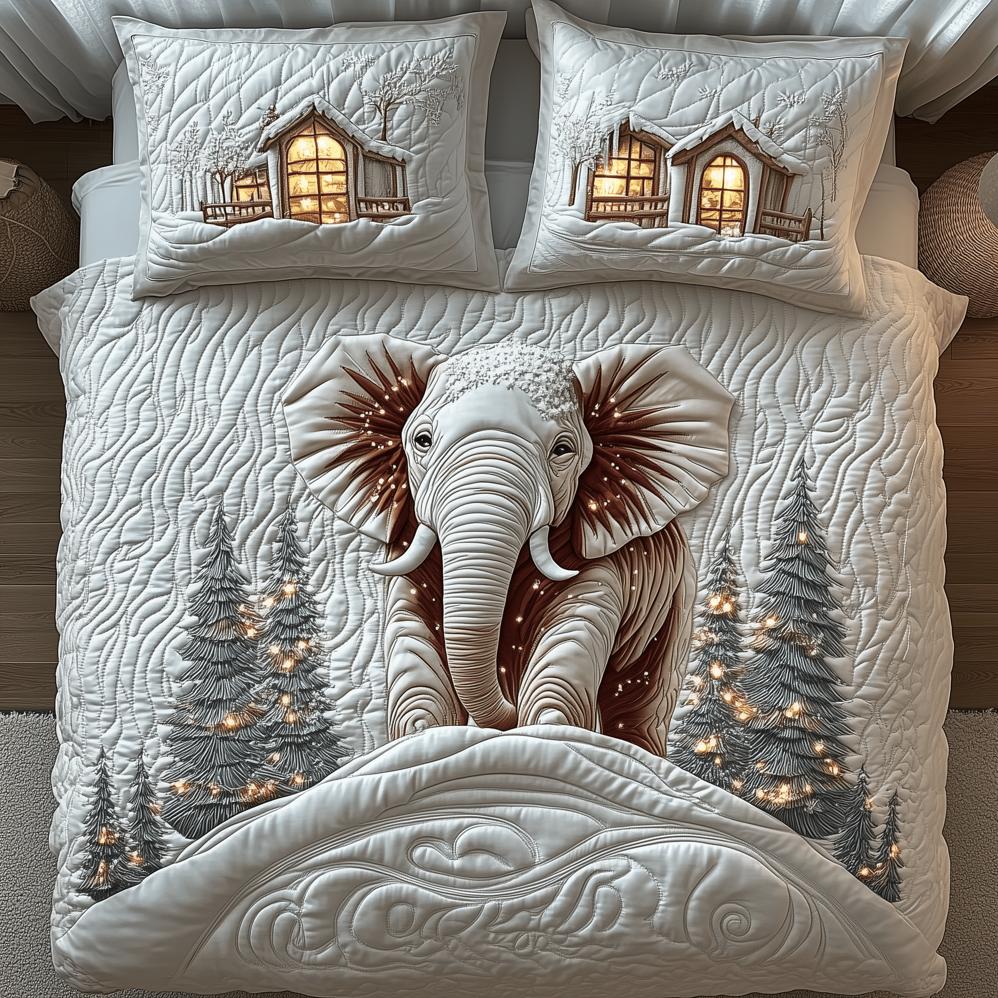 Winter Elephant Quilted Bedding Set Xmas Gift Ideas