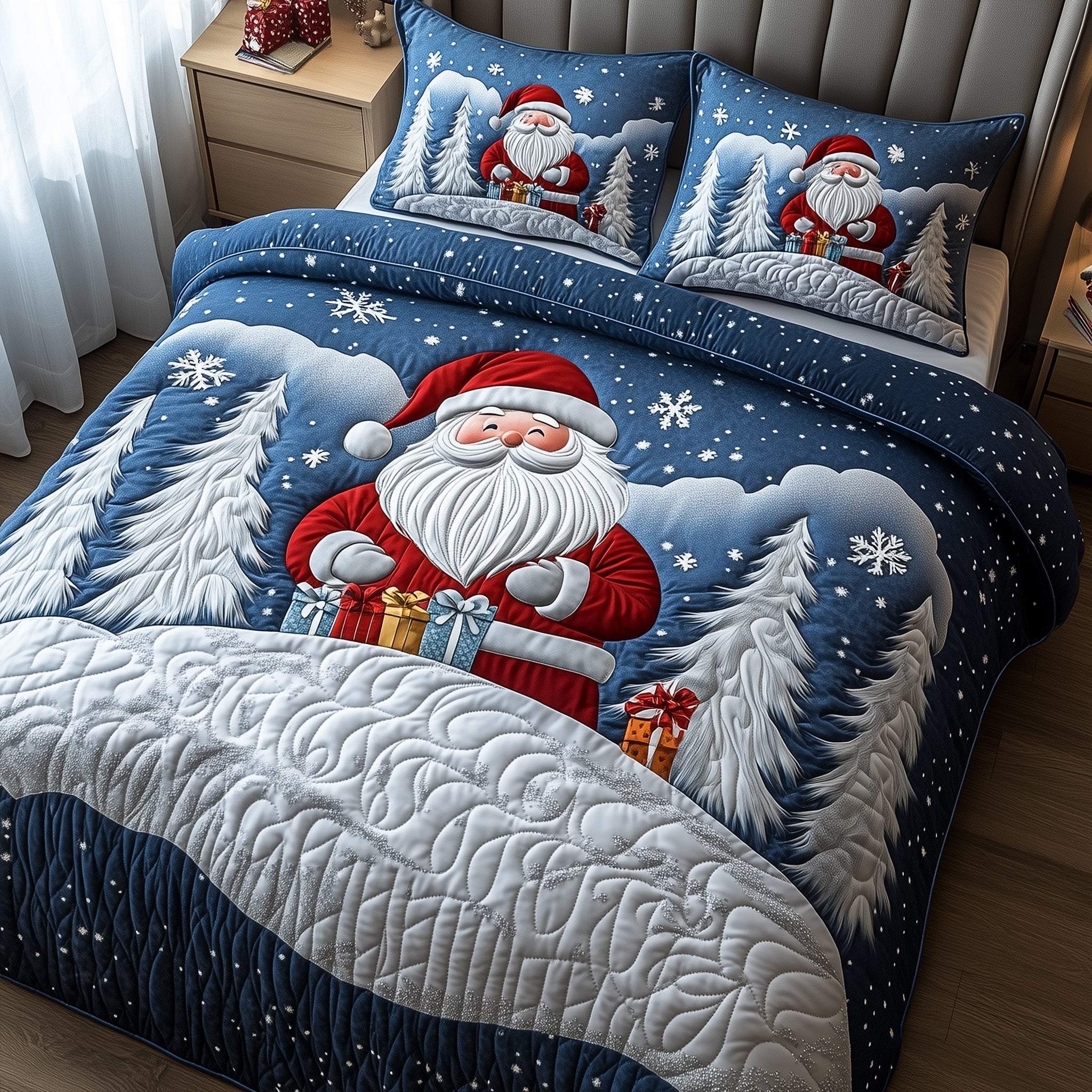 Winter Embrace Christmas Quilted Bedding Set Duvet Cover Bedspread Santa Cabin Christmas Gift Ideas