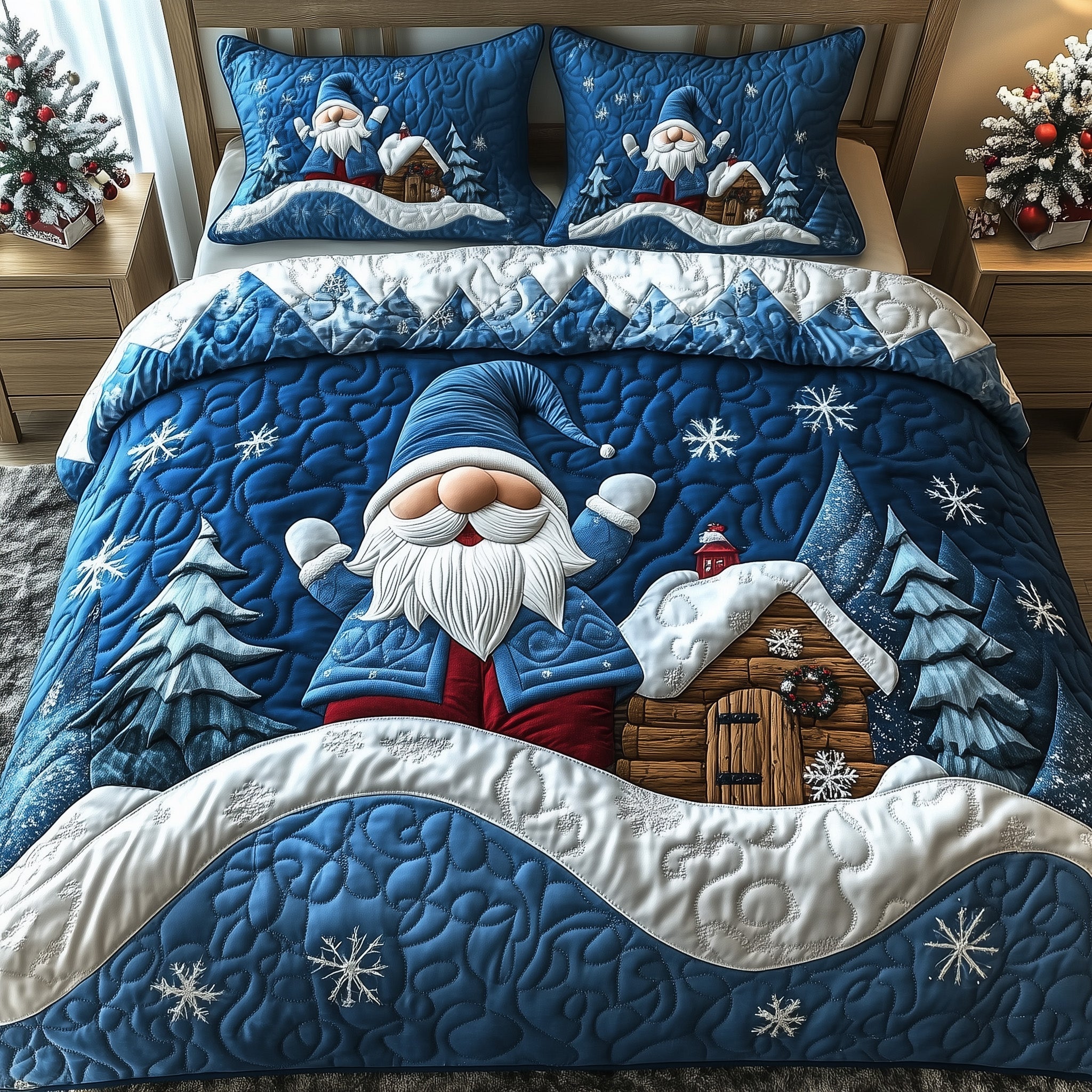 Winter Embrace Christmas Quilted Bedding Set Duvet Cover Bedspread Santa Cabin Christmas Gifts