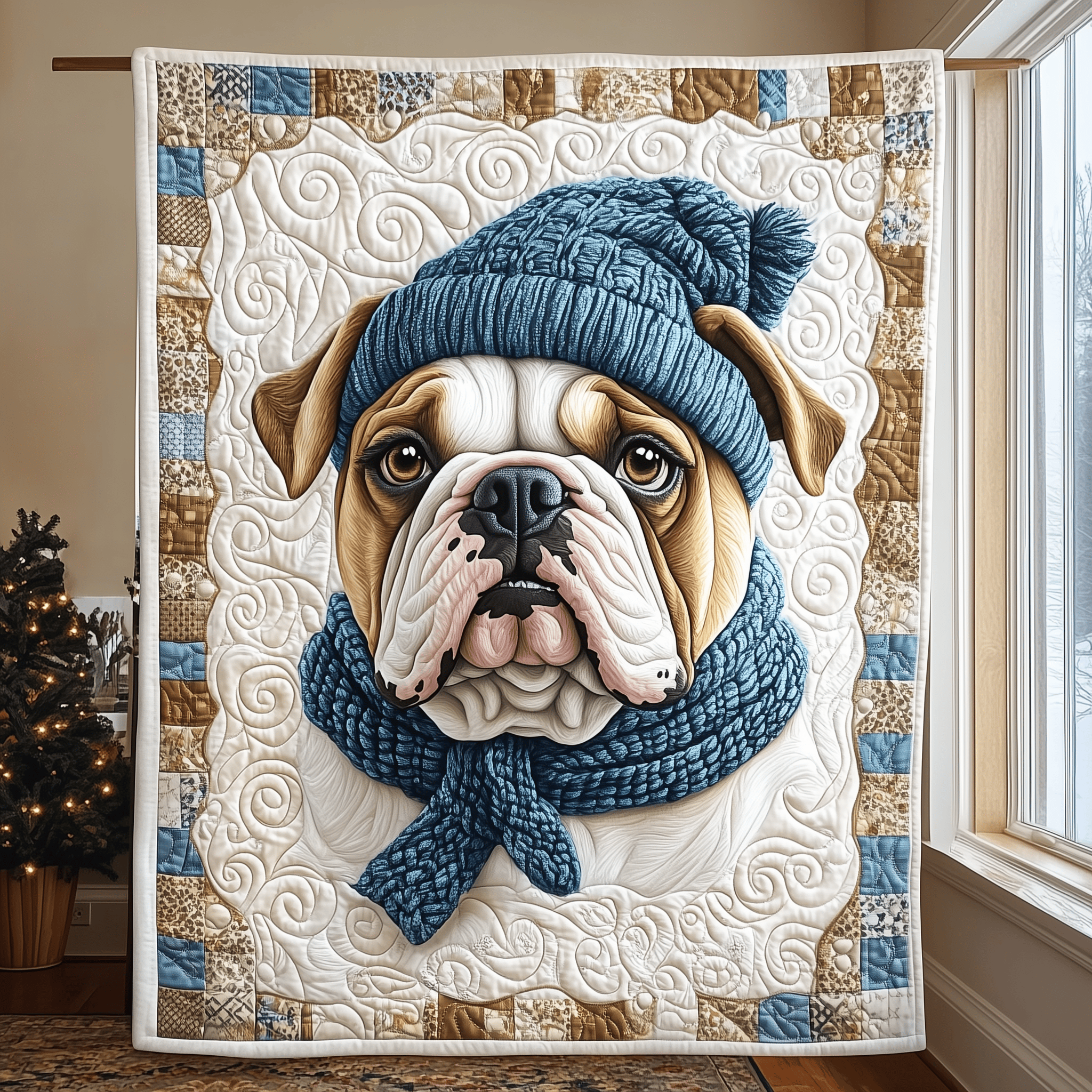Winter English Bulldog Quilted Blanket Christmas Throw Blanket Best Christmas Gifts For Mom