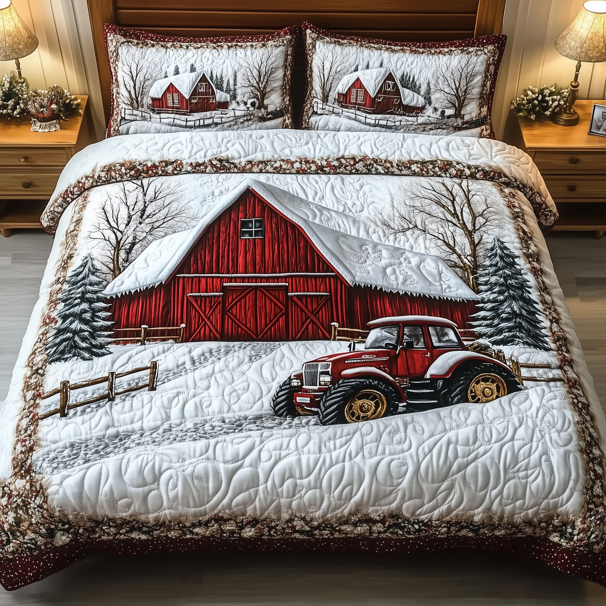 Winter Farmhouse Christmas Quilted Bedding Set Duvet Cover Bedspread Uwinter Holiday Gifts