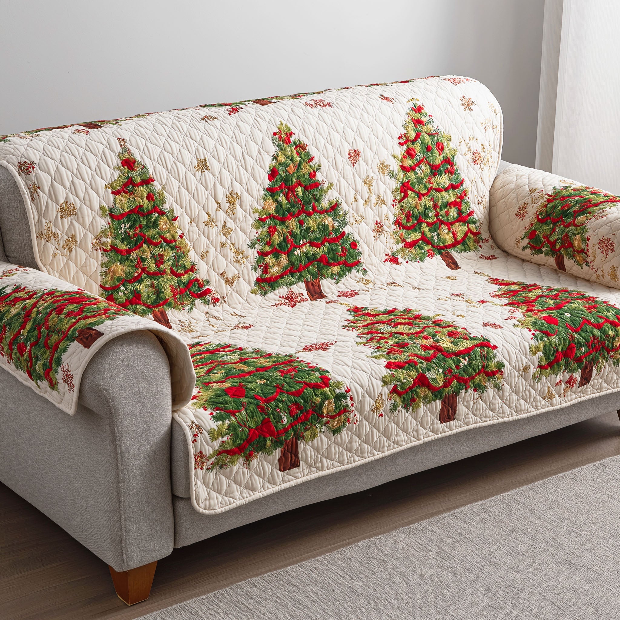 Winter Fir Charm Quilted Sofa Cover Sofa Throw Cover Small Gifts For Church Members
