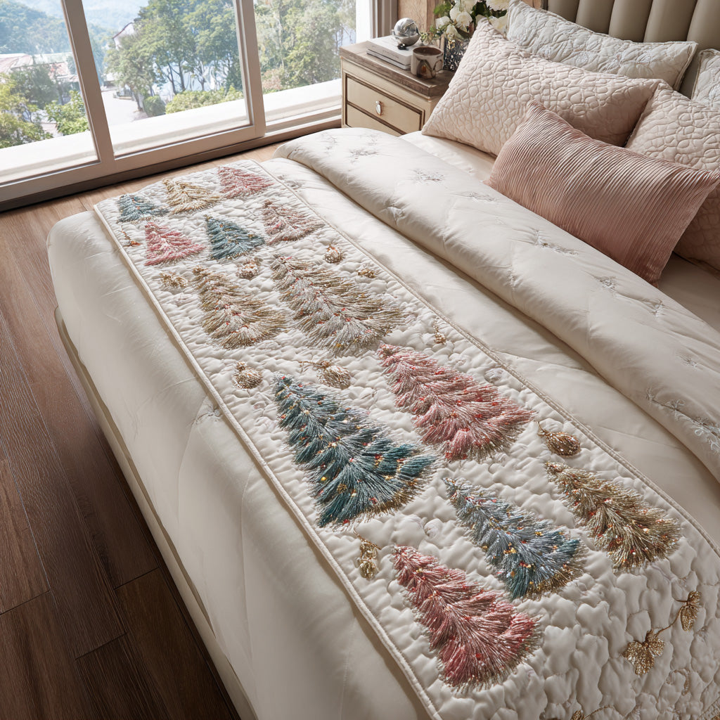 Winter Fir Quilted Bed Runner Christmas Bedding Ideas Family Christmas Gifts