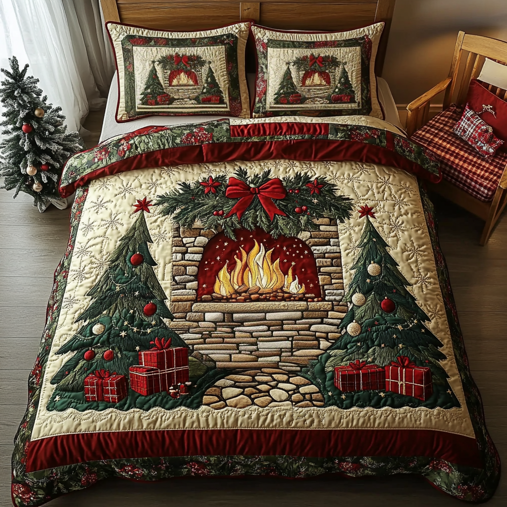 Winter Fire Quilted Bedding Set Xmas Duvet Sets Christmas Ideas Present For Men
