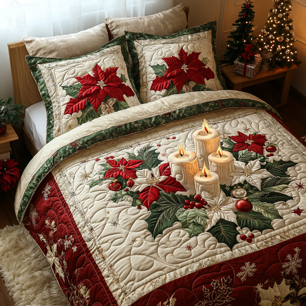 Winter Flame Quilted Bedding Set Holiday Season Duvet Cover Set Unique Christmas Gifts