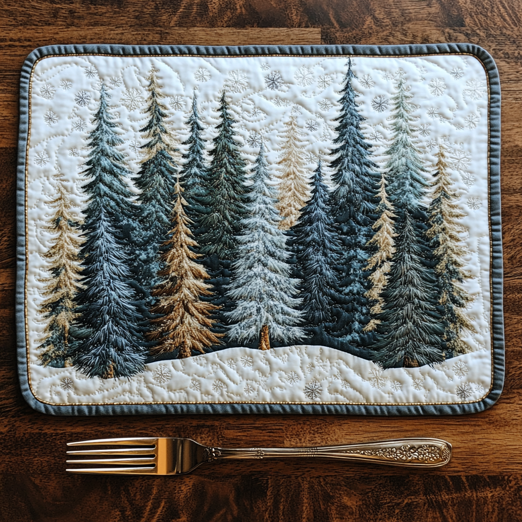Winter Forest Quilted Place Mat Modern Holiday Decor Gifts For Forestry Workers