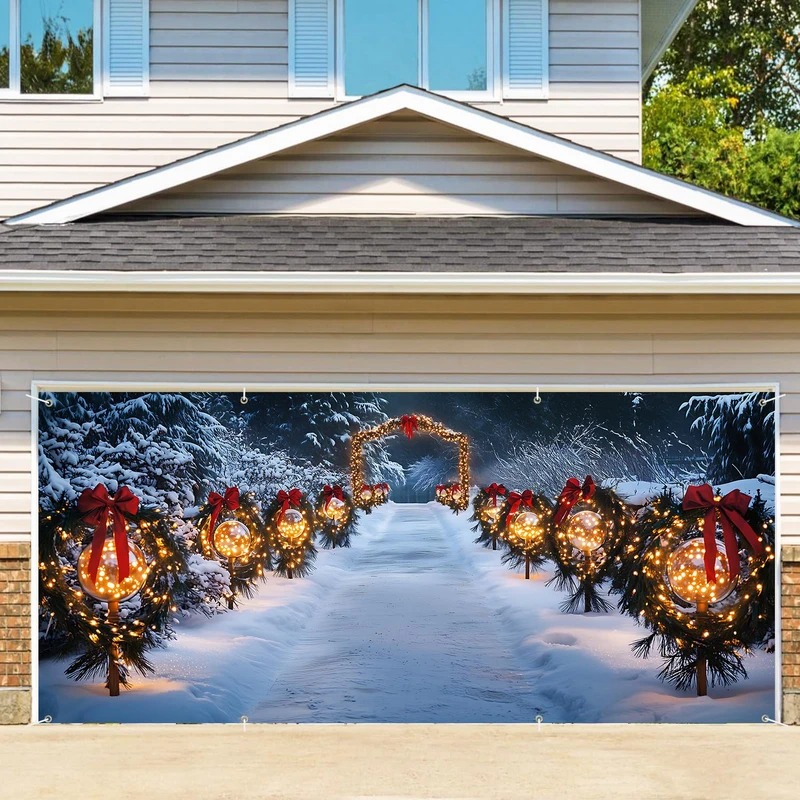 Winter Forest Walk Christmas Garage Door Cover Xmas Outdoor Home Decor Presents For Her