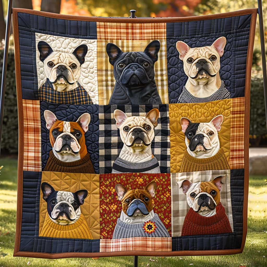 Winter French Bulldog Fashion Xmas Quilted Blanket Blanket Coolf Gifts For Older Couples