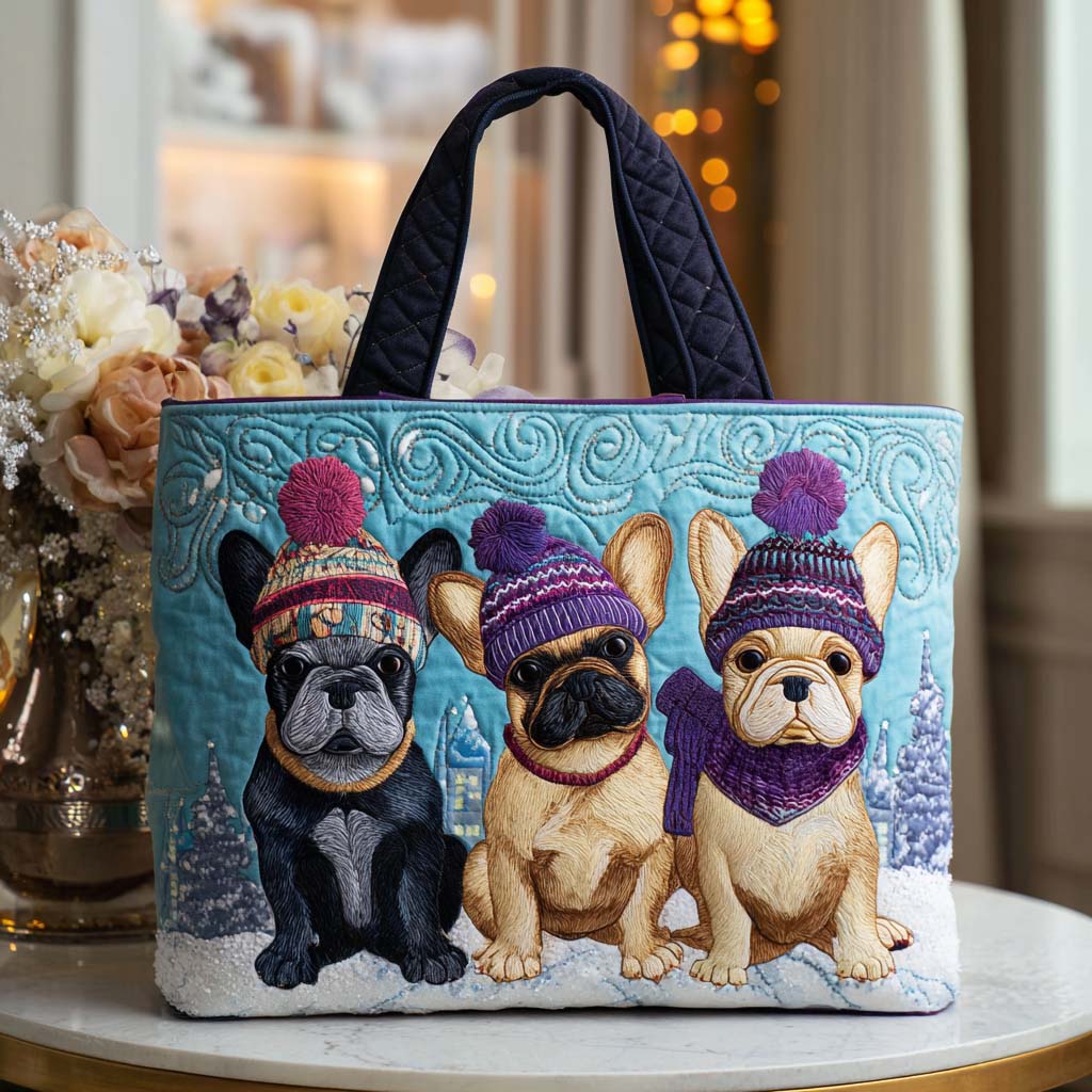 Winter French Bulldog Quilted Tote Bag Gift For Dog Lover