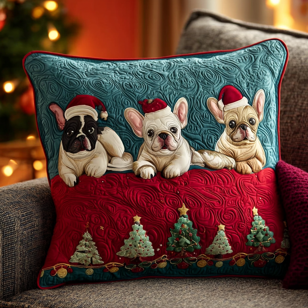 Winter Frenchies Quilted Pillow Case Best Cool Pillow Cases Unique French Bulldog Gifts
