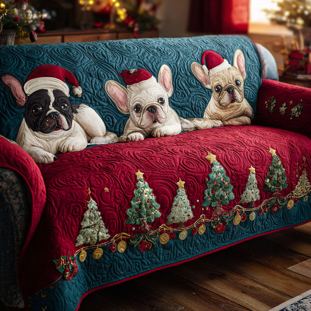 Winter Frenchies Quilted Sofa Cover Living Room Decor Ideas French Bulldog Christmas Gifts