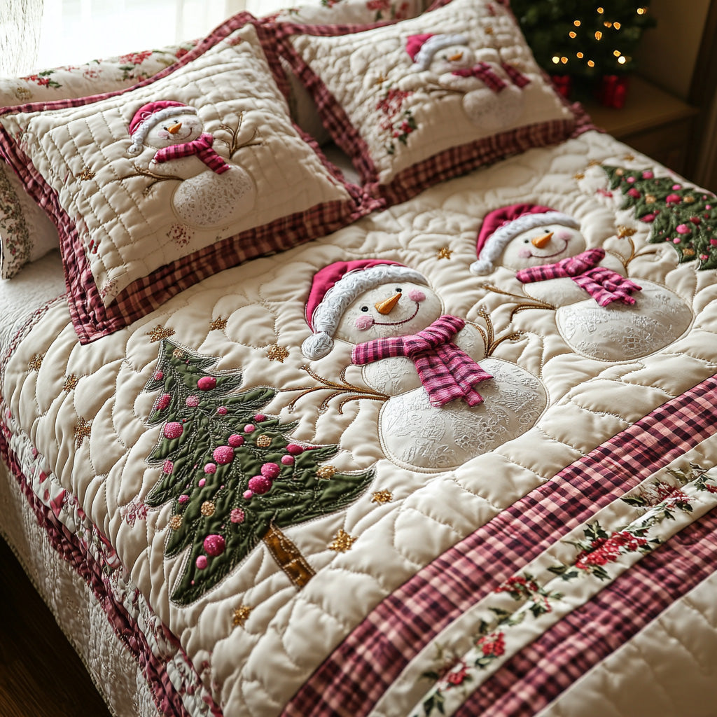 Winter Friend Quilted Bedding Set Christmas Bedding Duvet Cover Unique Snowman Gifts