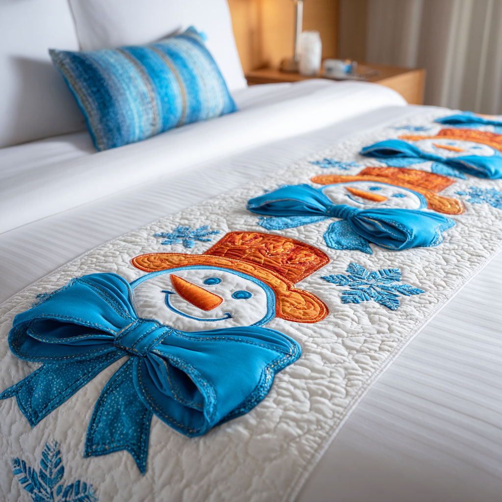 Winter Frostman Quilted Bed Runner Christmas Holiday Decor Family Xmas Ideas