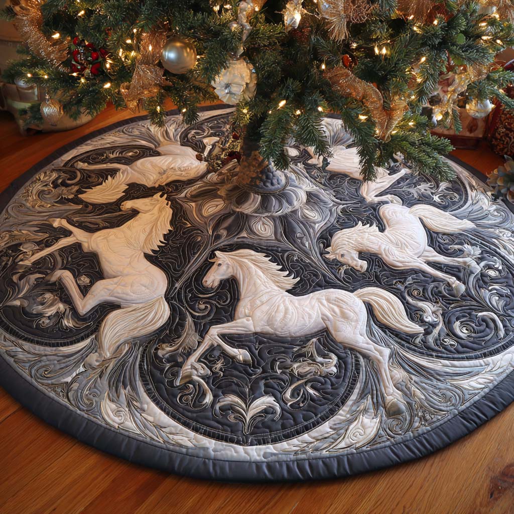 Winter Gallop Quilted Tree Skirt Trendy Quilted Tree Skirt for Stylish Christmas Setup
