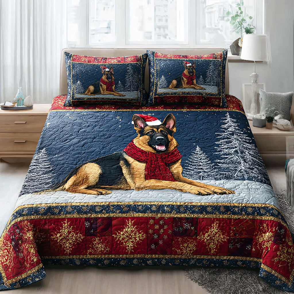 Winter German Shepherd Quilted Bedding Set Best Christmas Duvet Cover Set German Shepherd Dad Gifts
