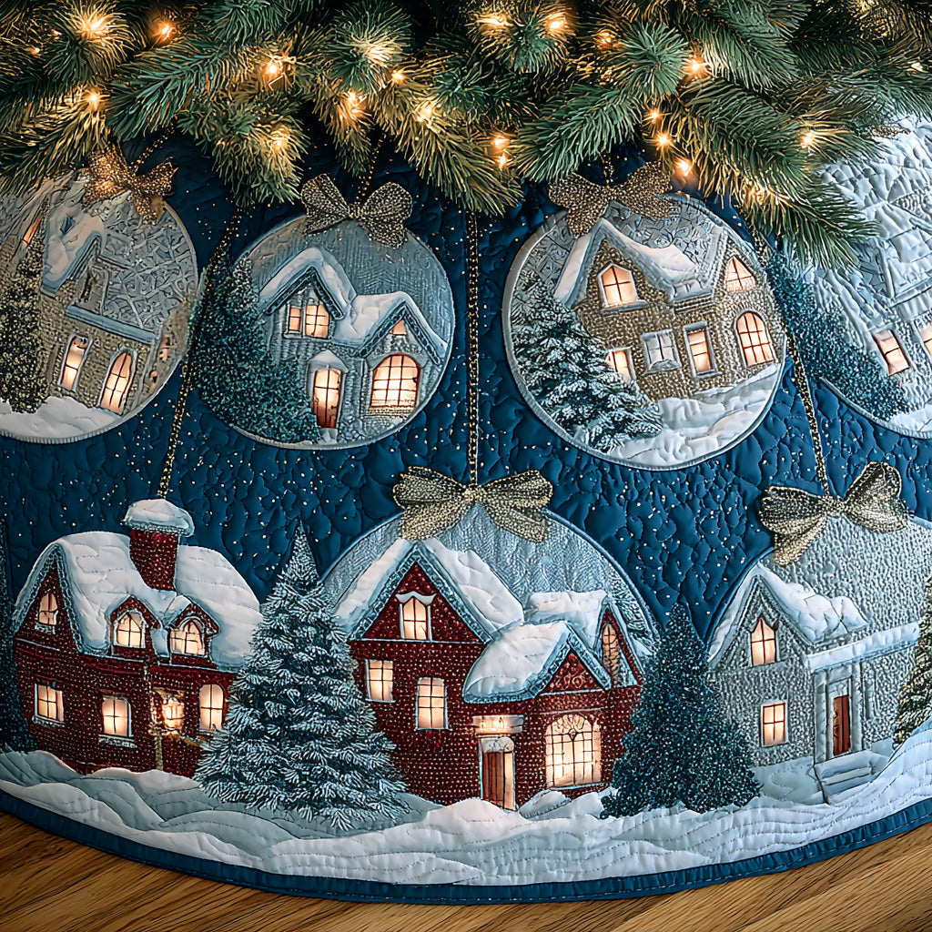 Winter Glimmer Town Christmas Quilted Tree Skirt Trendy Quilted Tree Skirt for Stylish Christmas Setup