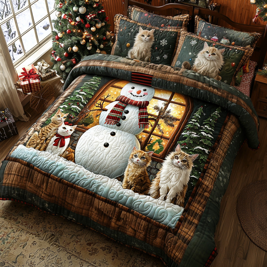 Winter Glow Quilted Bedding Set Holiday Duvet Covers Snowman Gifts For Adults