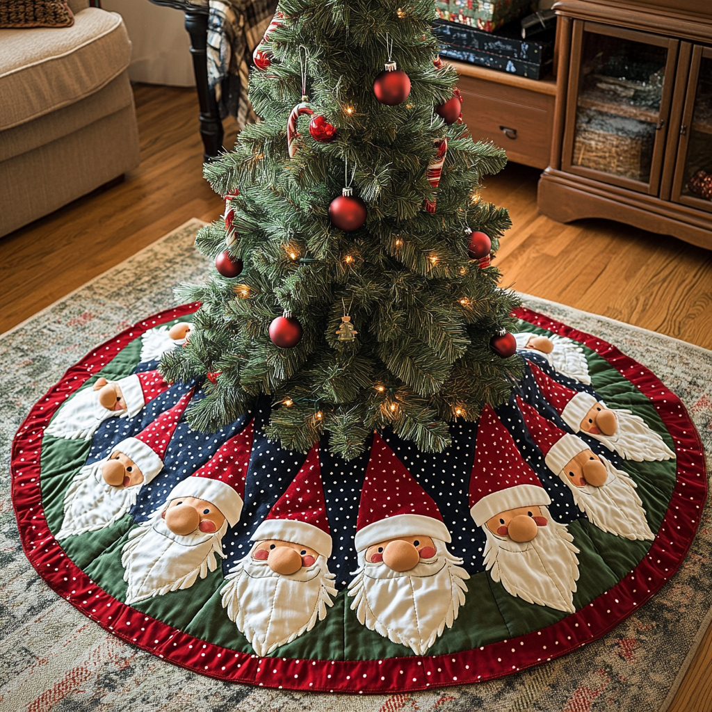 Winter Gnome Christmas Quilted Tree Skirt Lovely Holiday Tree Skirt for Festive Vibes