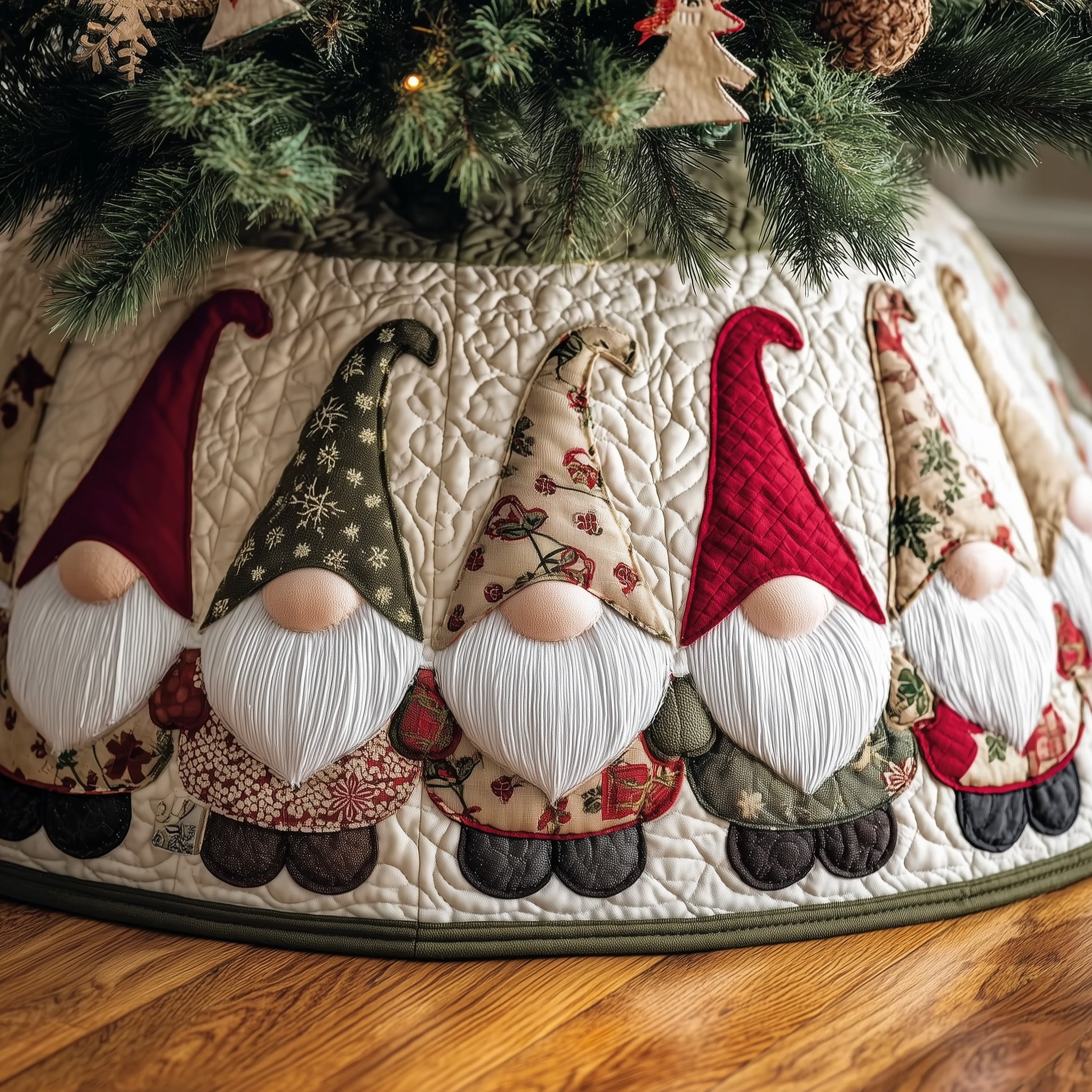 Winter Gnome Quilted Tree Skirt Charming Tree Skirt Gift Idea