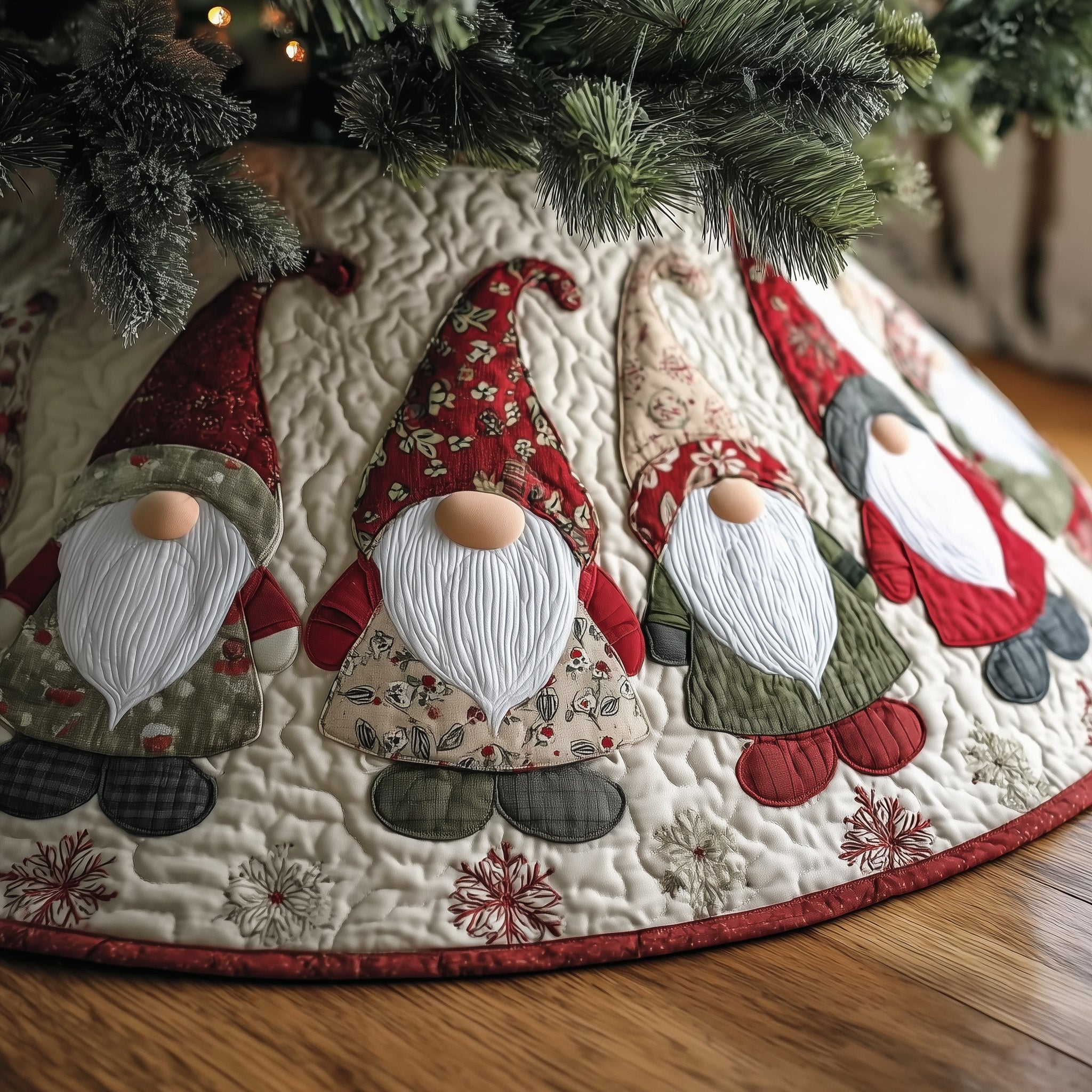 Winter Gnome Quilted Tree Skirt Heartwarming Family Gathering Merch
