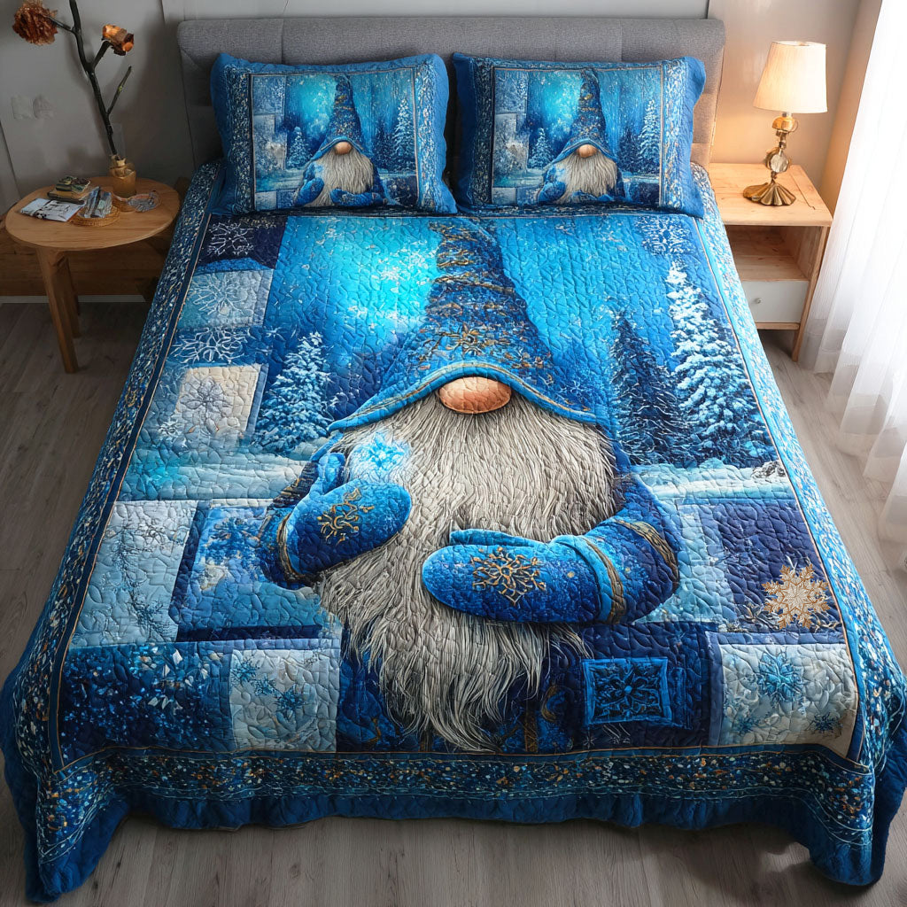 Winter Gnome Whispers Quilted Bedding Set Christmas Gnome Bedroom Decor Holiday Gift Ideas