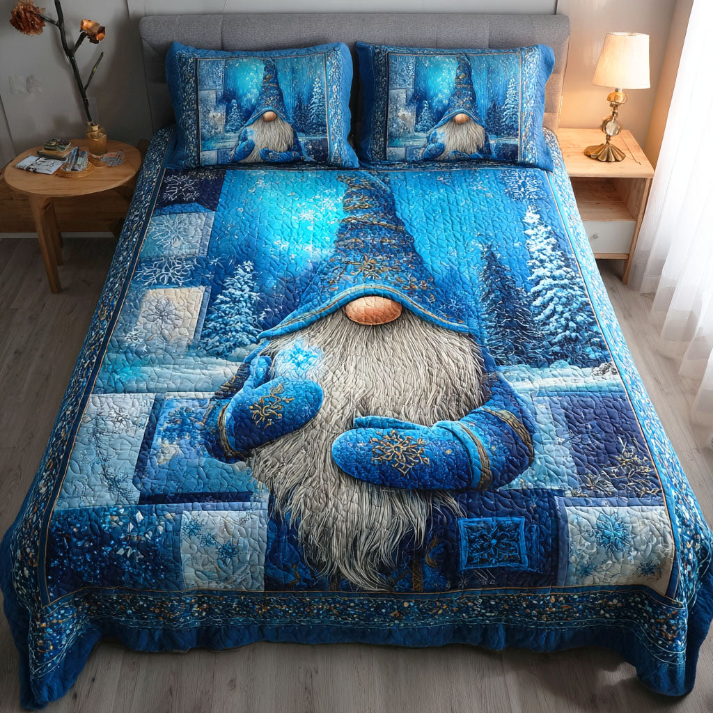 Winter Gnome Whispers Quilted Bedding Set Elegant Bed Linen Set for Cozy Nights