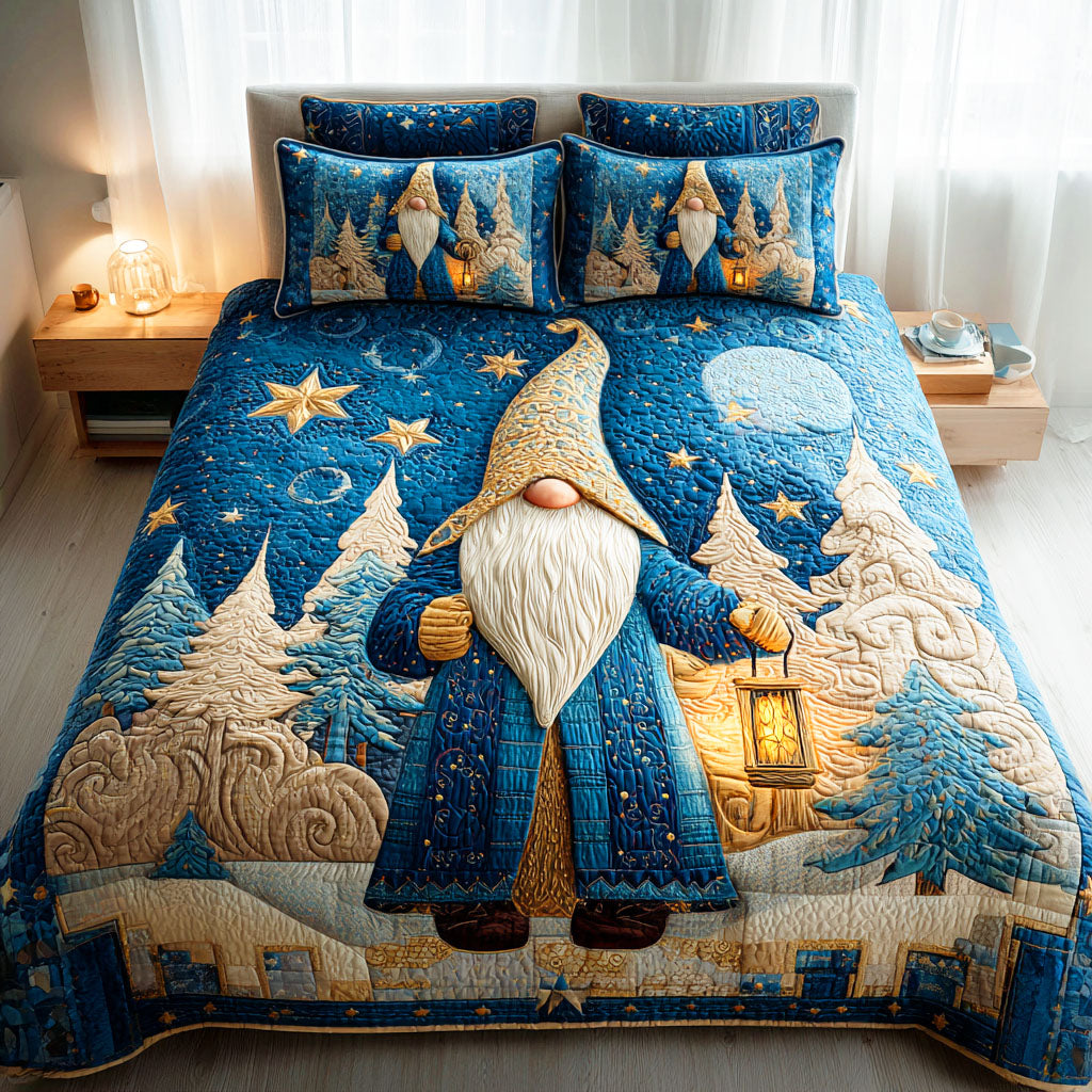 Winter Gnome Whispers Quilted Bedding Set Xmas Duvet Cover Set Family Gift Ideas For Christmas