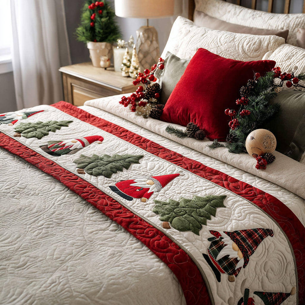 Winter Gnomes Quilted Bed Runner Holiday Bedroom Ideas Holiday Gift Ideas
