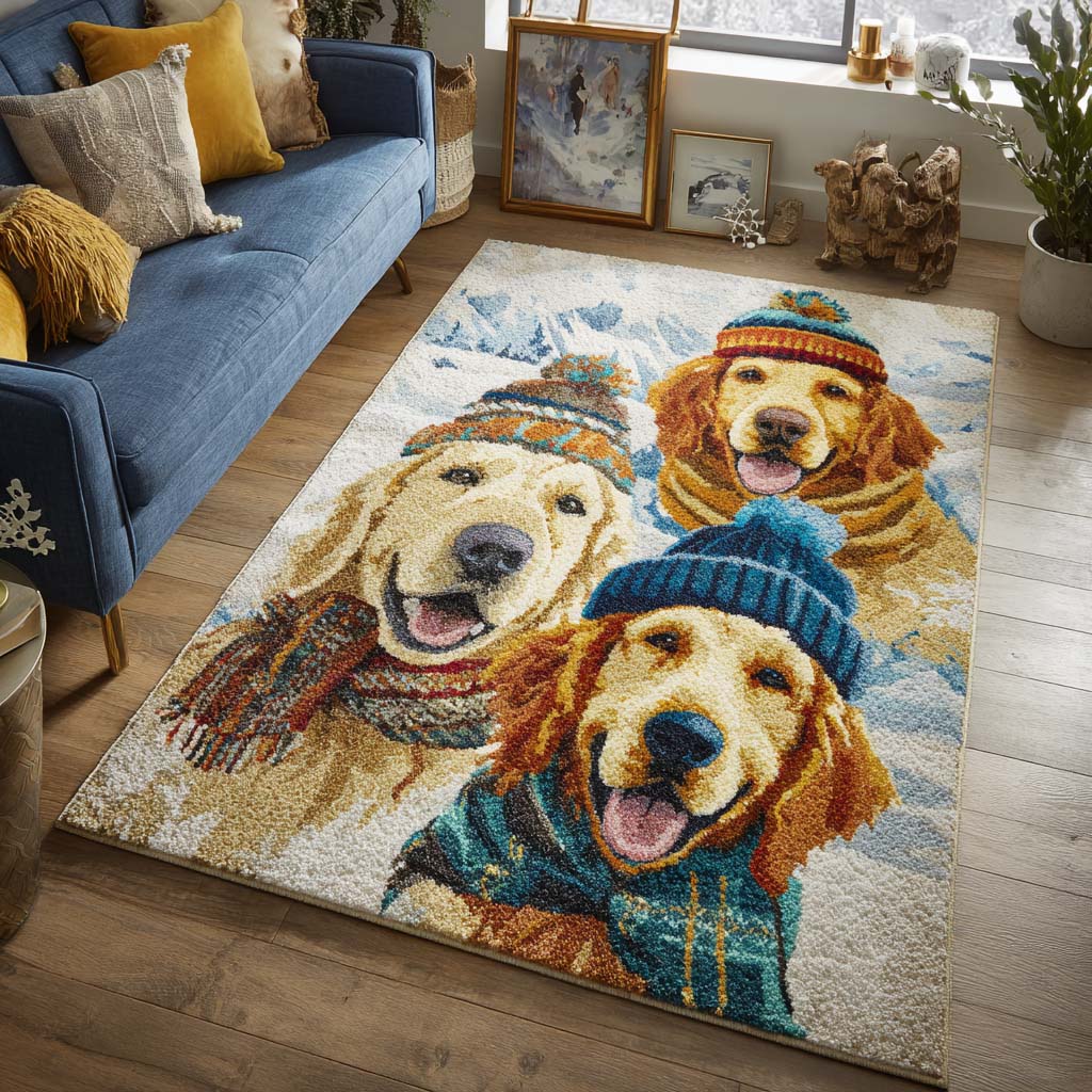Winter Golden Area Rug Christmas Entryway Decor Present Ideas For Dog Lovers