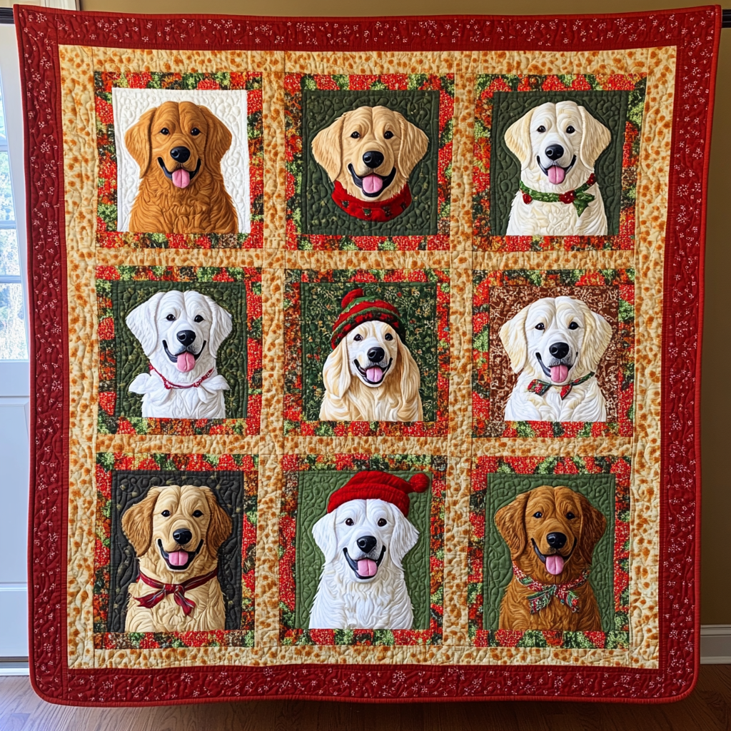 Winter Golden Retrievers Quilt Blanket Couch Blanket Best Mother's Day Gifts For First Time Mom