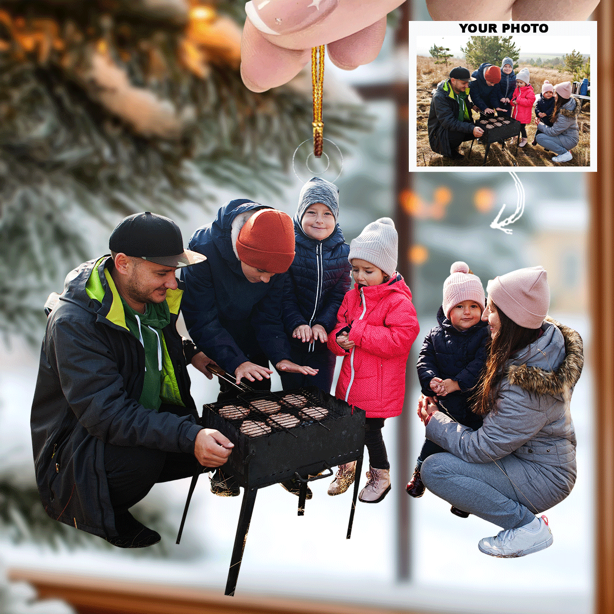 Winter Grilling Personalized Photo Mica Ornament Gift For Family Family Members