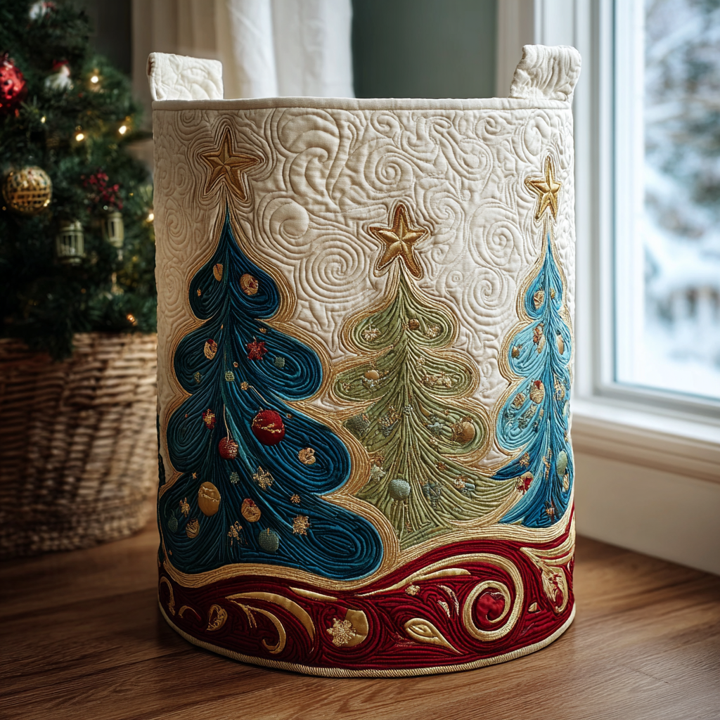 Winter Grove Quilted Laundry Basket Elegant Quilted Laundry Bin for Bedroom and Bathroom