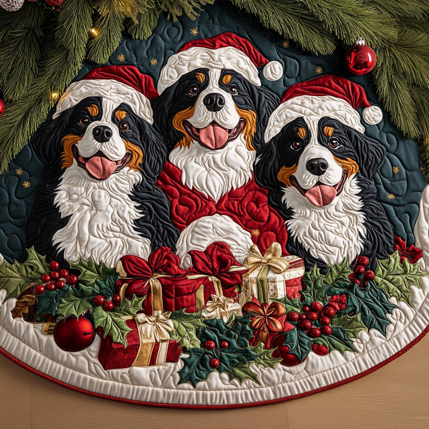 Winter Guardian Quilted Christmas Tree Skirt Classic Christmas Home Decor