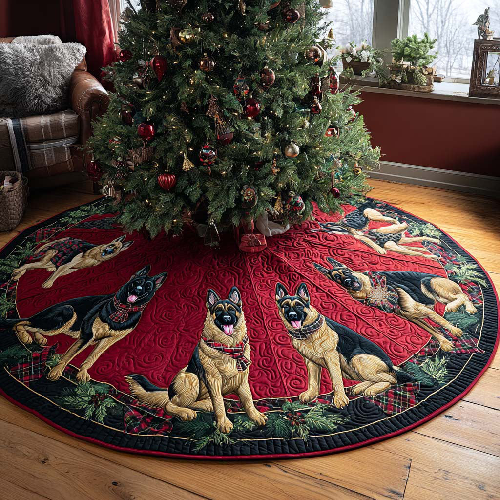 Winter Guardian Quilted Christmas Tree Skirt Winter Holiday Decor Best Gifts For German Shepherds